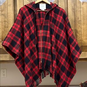 Kate Spade NY  Women’s Red Black Plaid Poncho
